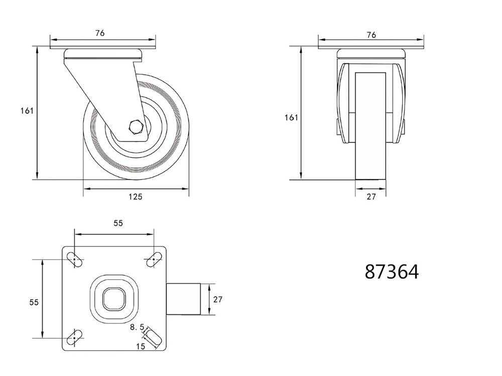 ROATA PIVOTANTA CU VOREL 87364 CAUCIUC GRI, 125MM