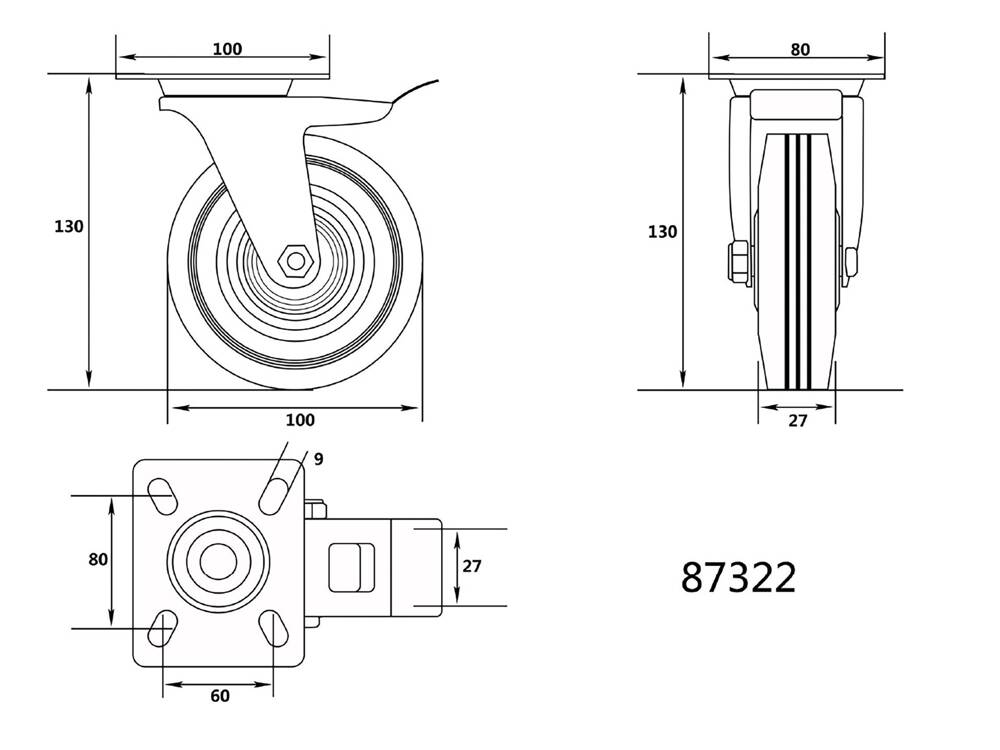FORGÓKERÉK FÉKKEL 87322 100MM