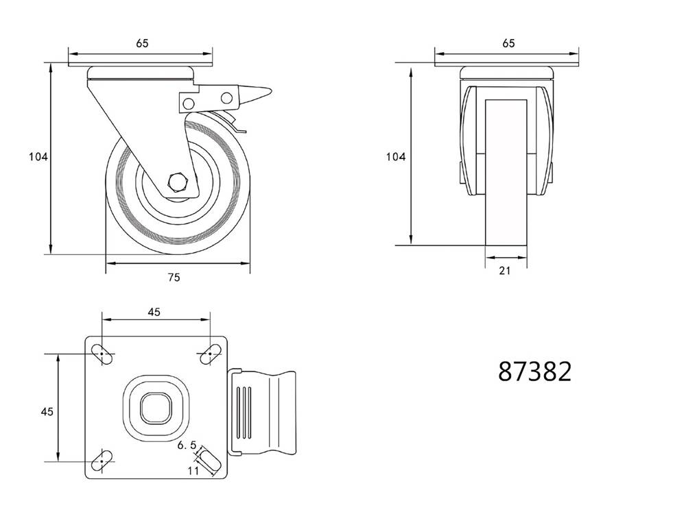 FORGÓKERÉK FÉKKEL 87382 75X21X104MM