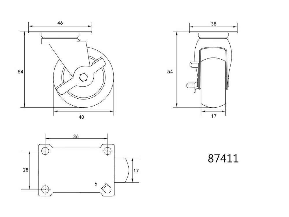 FORGÓKERÉK FÉKKEL VOREL 87411, POLIPROPILÉN, 40MM