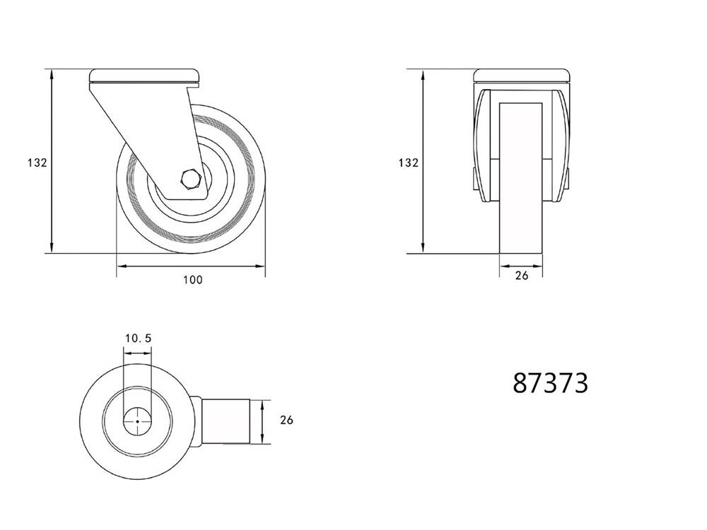 VOREL FORGÓKERÉK 87373 100MM SZÜRKE GUMIVAL ÉS RÖGZÍTŐLYUKKAL