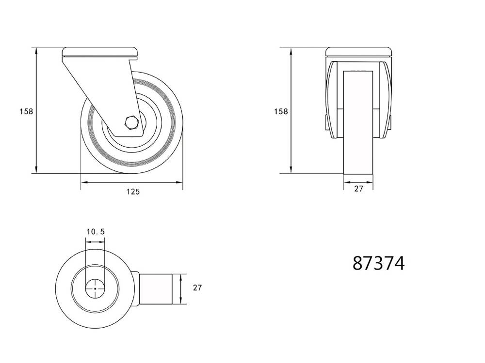 VOREL FORGÓKERÉK 87374 125MM SZÜRKE GUMIVAL ÉS RÖGZÍTŐLYUKKAL