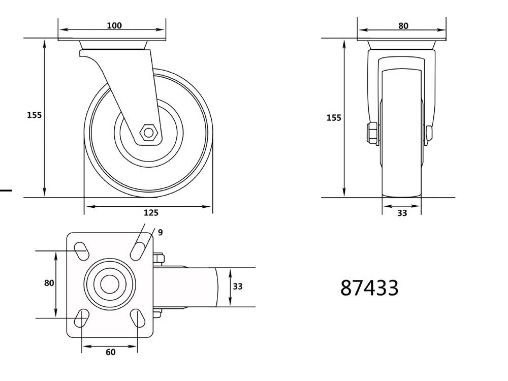 FORGÓKERÉK VOREL 87433 MŰANYAG 125X45X30MM