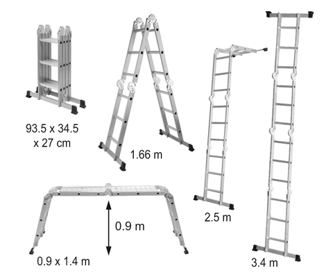 VOREL 17704 TÖBBFUNKCIÓS LÉTRA, 3,4 M, 4X3 LÉPCSŐFOK