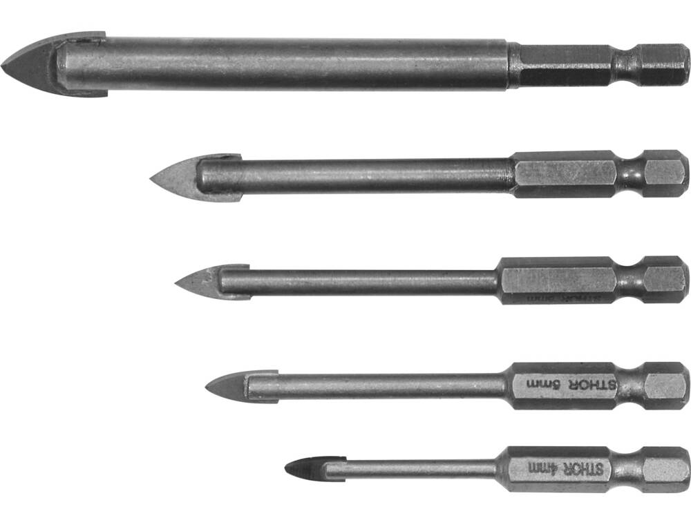 5 DARABOS STHOR 21709 FÚRÓKÉSZLET ÜVEGHEZ ÉS KERÁMIÁHOZ, 4-10 MM, HATSZÖGŰ TARTÓVAL