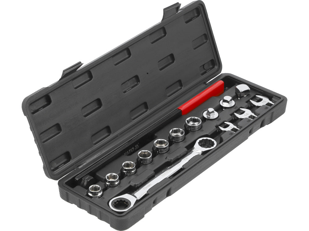 YATO YT-06279 RACSNIS VILLÁSKULCS KÉSZLET TARTOZÉKOKKAL SZERELÉKÖVHEZ, 15 DARABOS