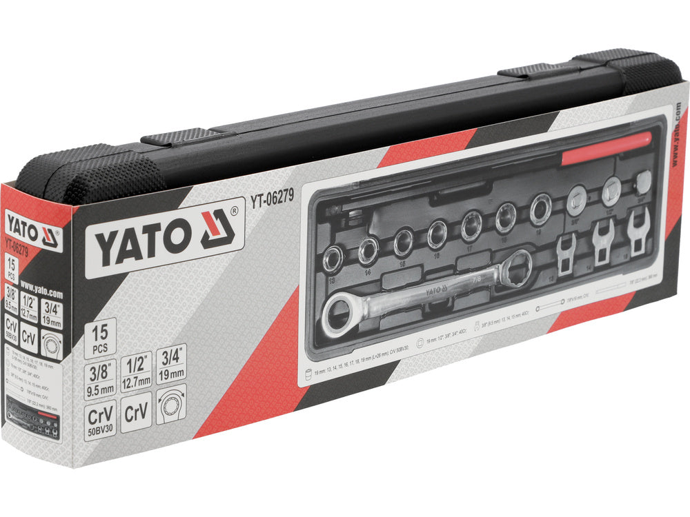 YATO YT-06279 RACSNIS VILLÁSKULCS KÉSZLET TARTOZÉKOKKAL SZERELÉKÖVHEZ, 15 DARABOS
