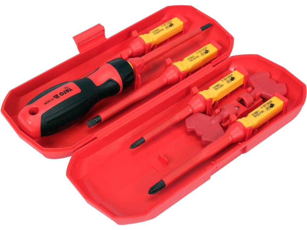 VDE CSAVARHÚZÓ KÉSZLET, YATO YT-28294 5 CSERÉLHETŐ FEJ + 2 ELEKTROMOS PANELKULCS