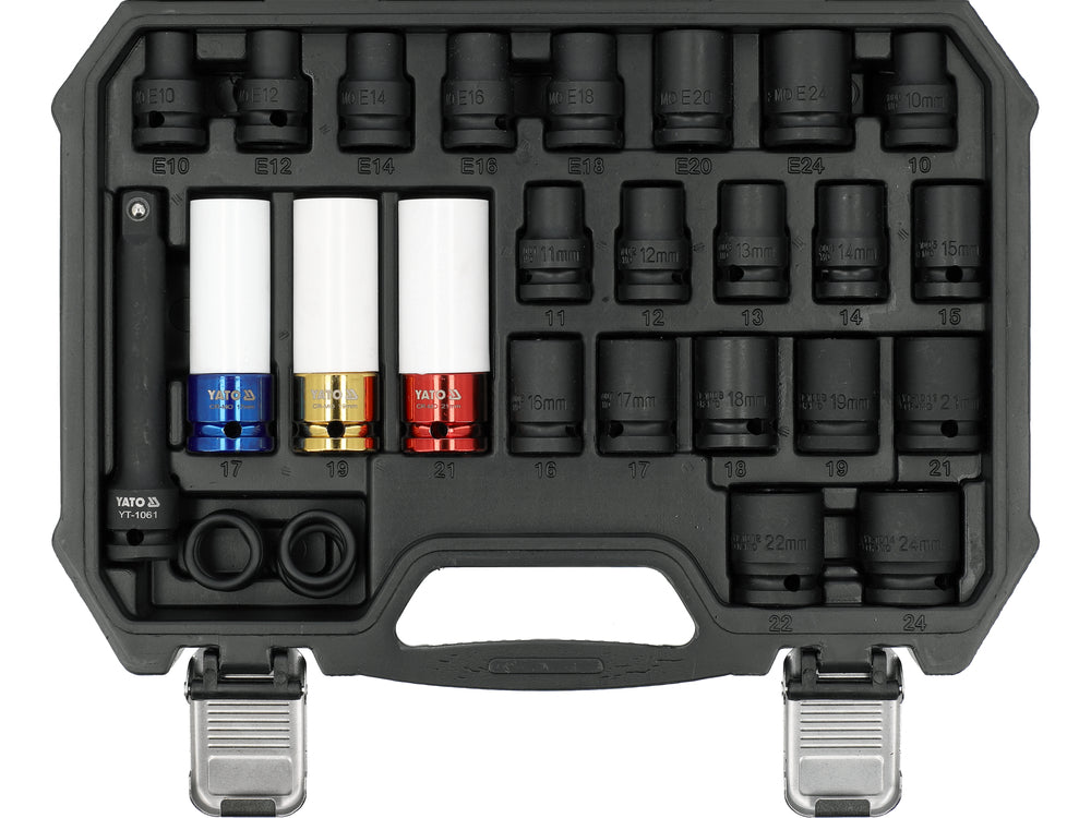Set tubulare de impact YATO YT-10569, 1/2", 24 piese