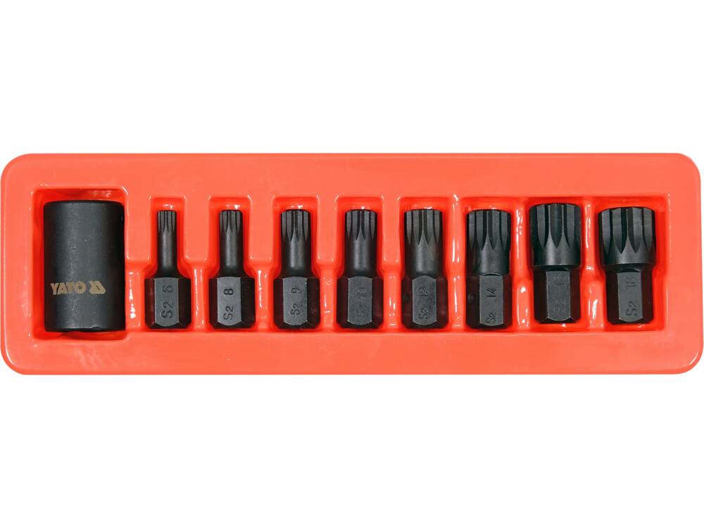 SET BITI DE YATO YT-10663 IMPACT SPLINE, CU ADAPTOR 1/2, 9 PIESE YATO - scule electrice si unelte profesionale - BricoMart