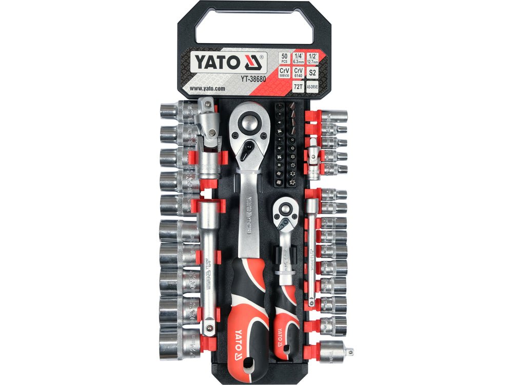 SET TUBULARE CU ACCESORII 1/4'' 1/2'', 51 PIESE Yato YT - 38680 - 12.7 mm, 24 mm, 38 mm, 6.3 mm Yato - scule electrice si unelte profesionale - BricoMart
