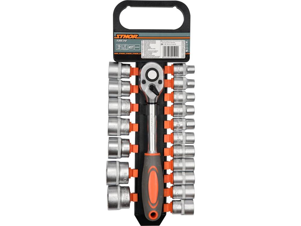 SET TUBULARE + STHOR 58634 ANTRENOR 19 BUC, 1/2 STHOR - scule electrice si unelte profesionale - BricoMart