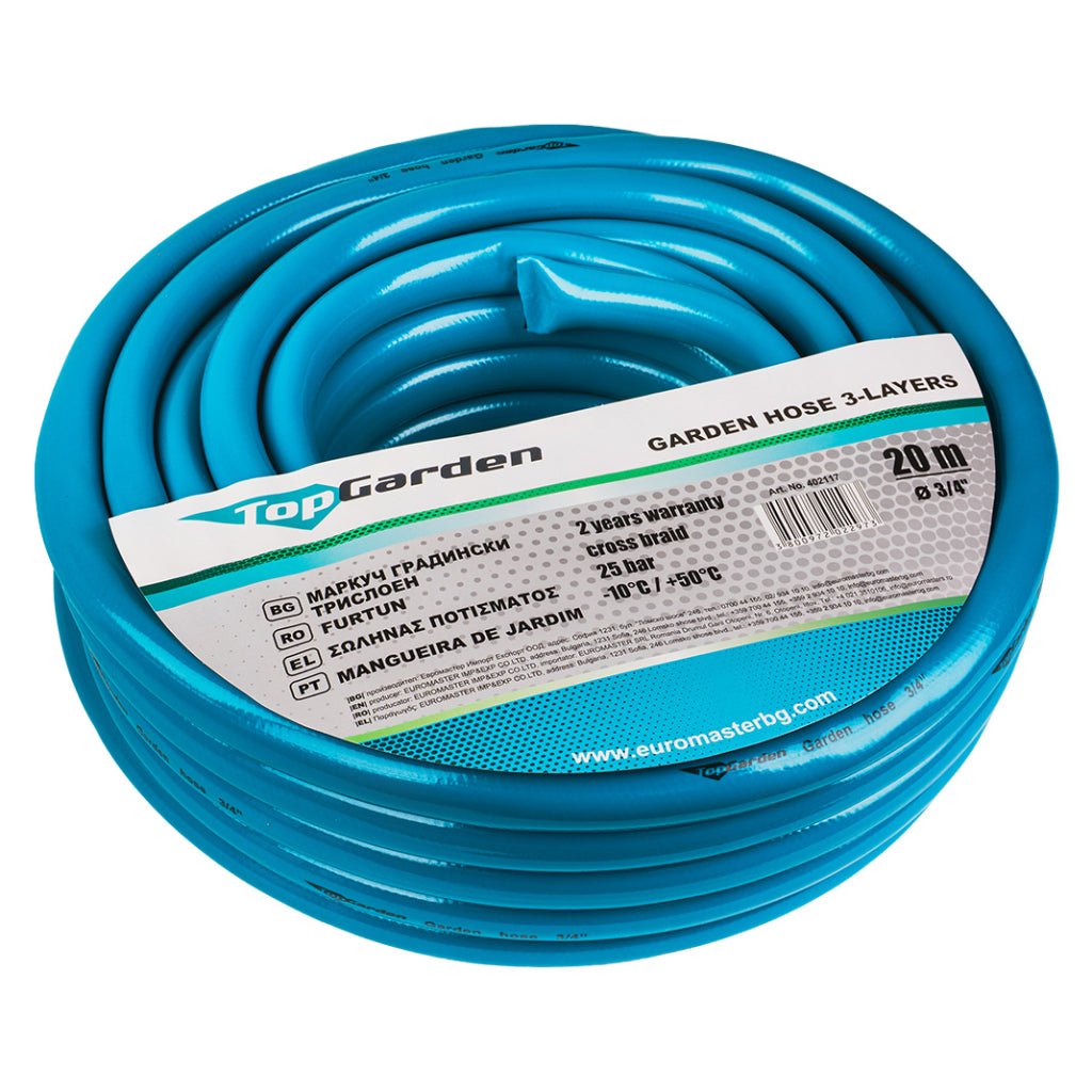 TOP GARDEN Furtun de gradina 3 straturi 3/4" 20m TG Extrem de flexibil în toate condițiile meteorologice de la - 10 ° C la + 50 ° C Pentru a - și spori durabilitatea, furtunul Top Garden - scule electrice si unelte profesionale - BricoMart
