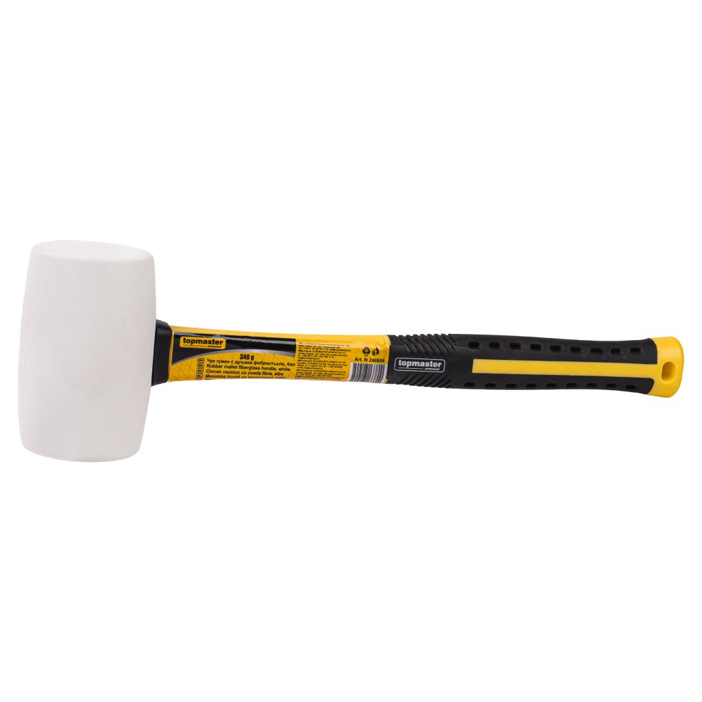 TOP MASTER PRO Ciocan cauciuc cu coada fibra 340g alb TMP Material:Cauciuc de inalta calitate Maner din fibra de sticla Top Master Pro - scule electrice si unelte profesionale - BricoMart