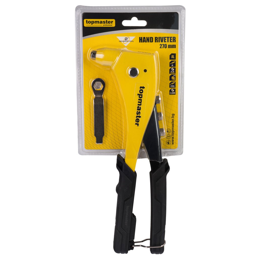 TOP MASTER PRO Cleste nituri pop 2nd Gen 270mm TMP Nituitorul are două fălci din oțel Cr - Mo, care oferă o rezistență suplimentară și o mare rezistență la uzură. Cu o lungi Top Master Pro - scule electrice si unelte profesionale - BricoMart