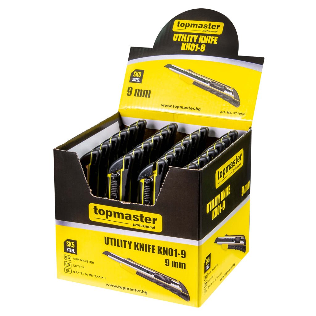 TOP MASTER PRO Cutter SK5 9mm KN01-9 TMP Lamă SK5 Are un design ergonomic care permite o prindere confortabila si o manevrare sigura Oferă tăieturi precise prin Top Master Pro - scule electrice si unelte profesionale - BricoMart