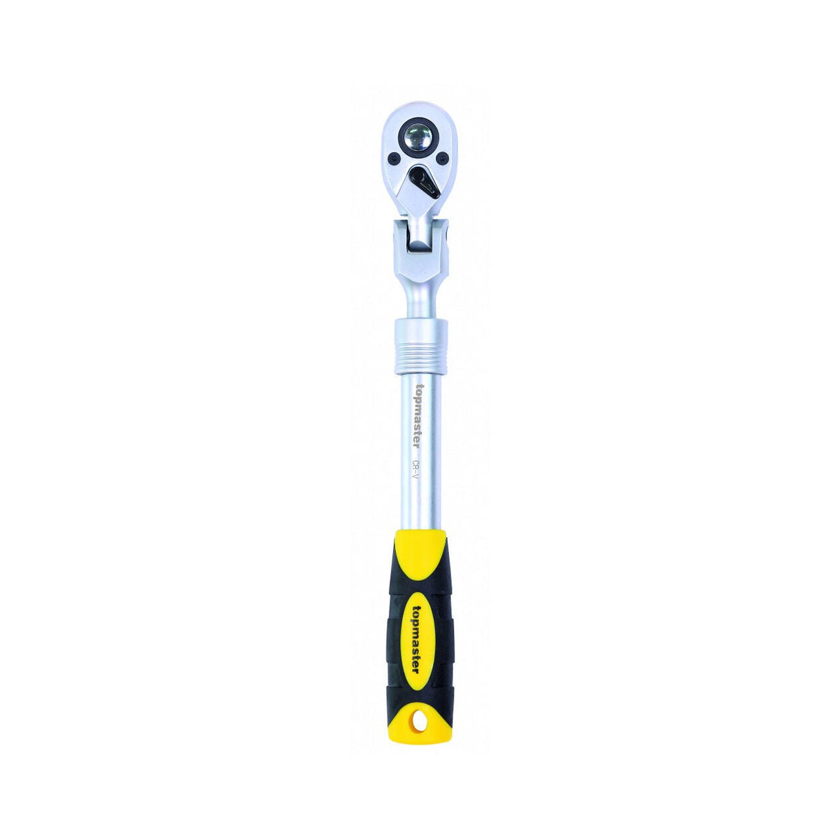 TOP MASTER PRO Maner clichet 1/2" 72 extensibil 150 - 200mm articulat TMP Cap pivotant Maner bi - material pentru o mai buna prindere Material: otel crom - vanadiu de inalta calitate Brat telescopic Top Master Pro - scule electrice si unelte profesionale - BricoMart