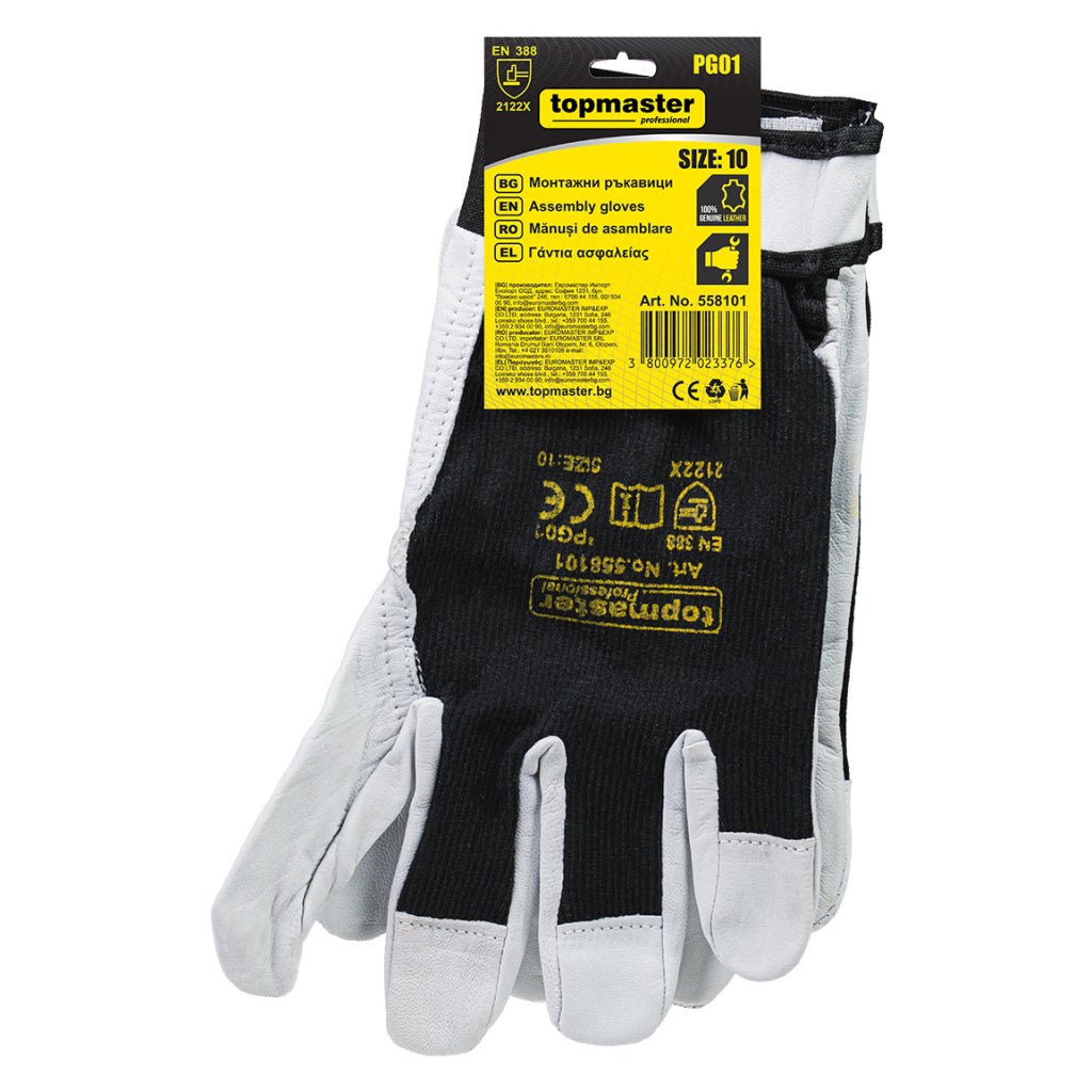 TOP MASTER PRO Mănuși de asamblare PG1, marime 10 TMP Material moale și elastic din piele de capră pe palme Mobilitate ridicată a degetului mare și a celui arătător Varfurile Top Master Pro - scule electrice si unelte profesionale - BricoMart