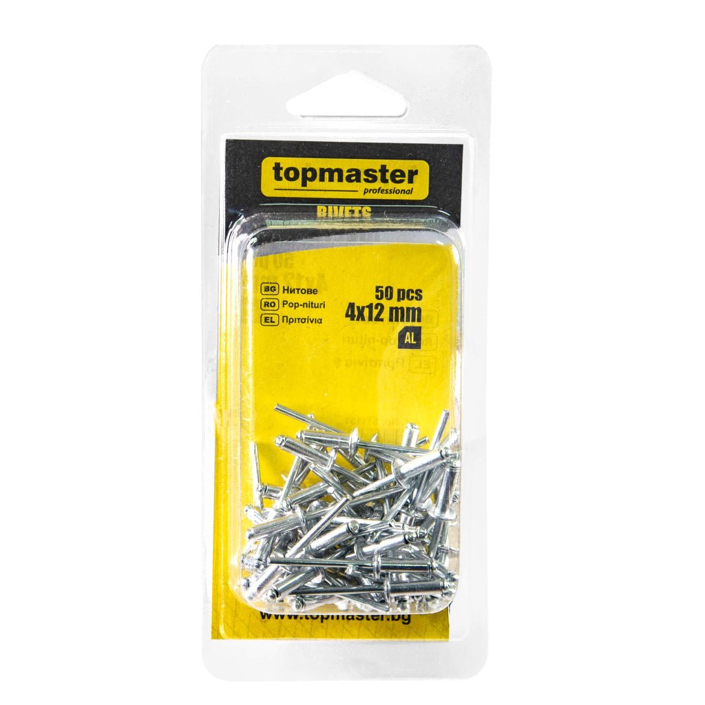 TOP MASTER PRO Pop - nituri 4x12mm 50buc TMP Fabricat din aluminiu Sunt utilizate pe scară largă în industria auto și în construcții datorită durabilității Top Master Pro - scule electrice si unelte profesionale - BricoMart