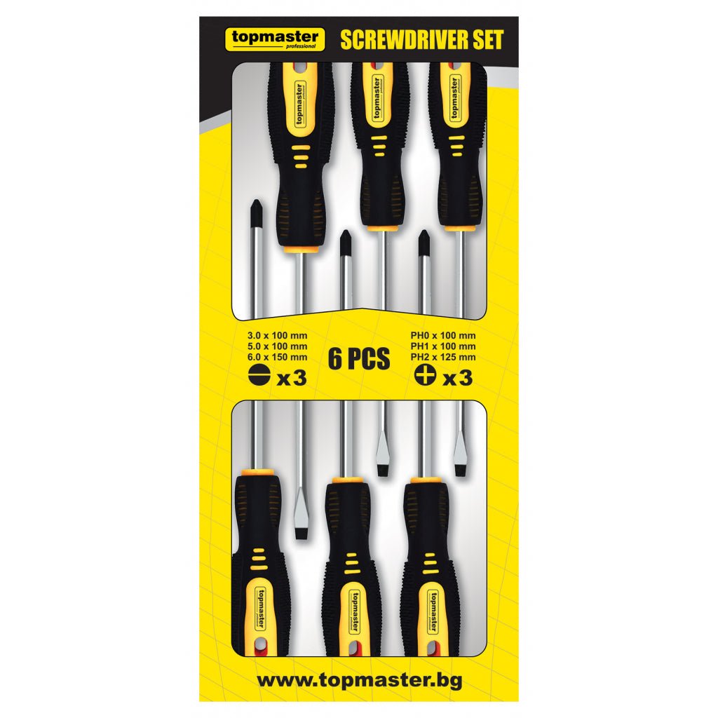 TOP MASTER PRO Set 6 surubelnite in cutie carton CR-V TMP Cap magnetic Maner bi-material pentru o aderenta si confort sporite Fabricat din otel Cr-V de calitate Top Master Pro - scule electrice si unelte profesionale - BricoMart