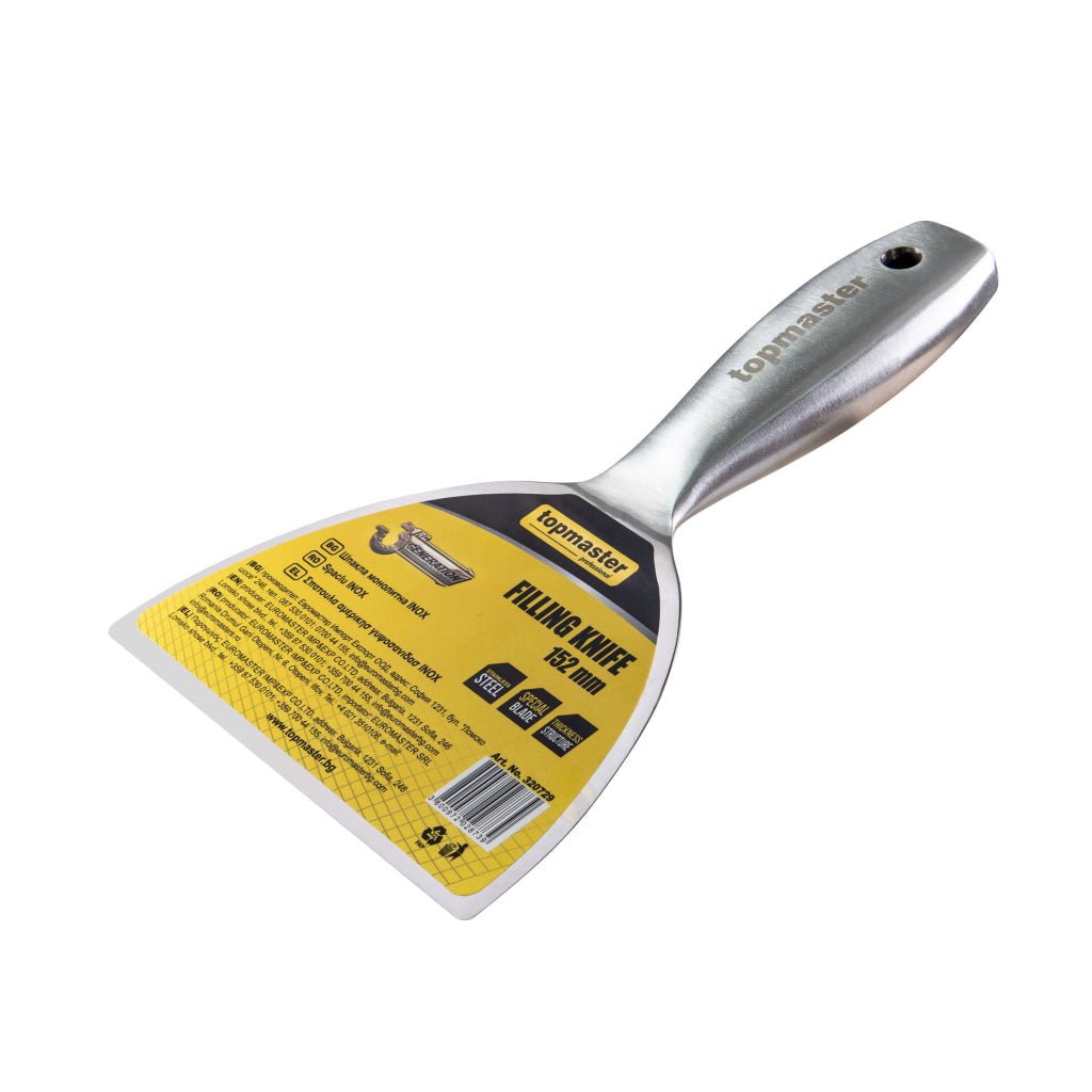 TOP MASTER PRO Spaclu INOX 152mm TMP Grosime redusă pentru o mai bună flexibilitate Colturi rotunjite Tratament termic Finisaj mat Top Master Pro - scule electrice si unelte profesionale - BricoMart