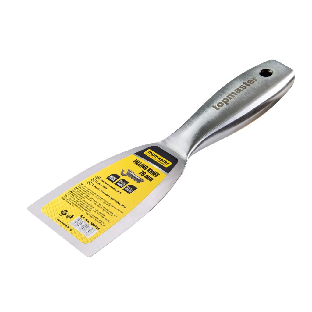 TOP MASTER PRO Spaclu INOX 76mm TMP Grosime redusă pentru o mai bună flexibilitate Colturi rotunjite Tratament termic Finisaj mat Top Master Pro - scule electrice si unelte profesionale - BricoMart