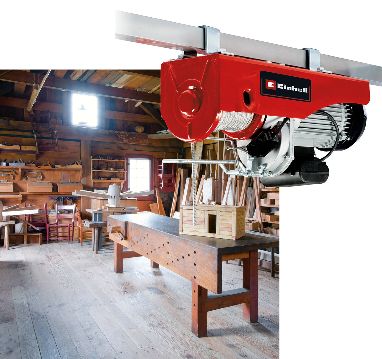 Troliu cu cablu Einhell TC - EH 1000 (1600 W, pentru ridicarea a pana la 500 kg la 18 m, pana la 999 kg la 9 m, functie de oprire, frana automata, decuplare automata a limitei, incl. rola de ghidare + blocare de siguranta, cablu de 18 m Ø 6 mm Einhell - scule electrice si unelte profesionale - BricoMart