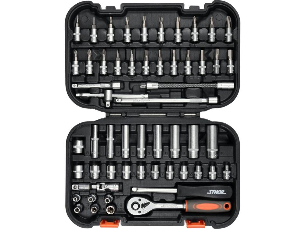 TRUSA CHEI TUBULARE STHOR 58643 + BITI STHOR, 1/4 - 56 PIESE STHOR - scule electrice si unelte profesionale - BricoMart