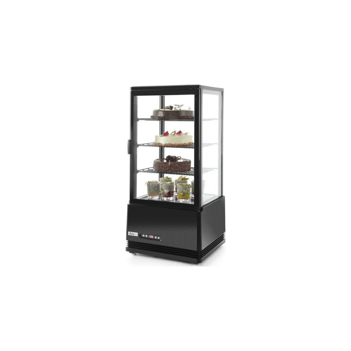 Vitrina rece pt prezentare, Negru, 68 lt, interval temp 2-6 gr C, 170 W, 3 rafturi reglabile pe inaltime, ARKTIC by Hendi, 452x406x(H)891 mm, Clasa energetica C