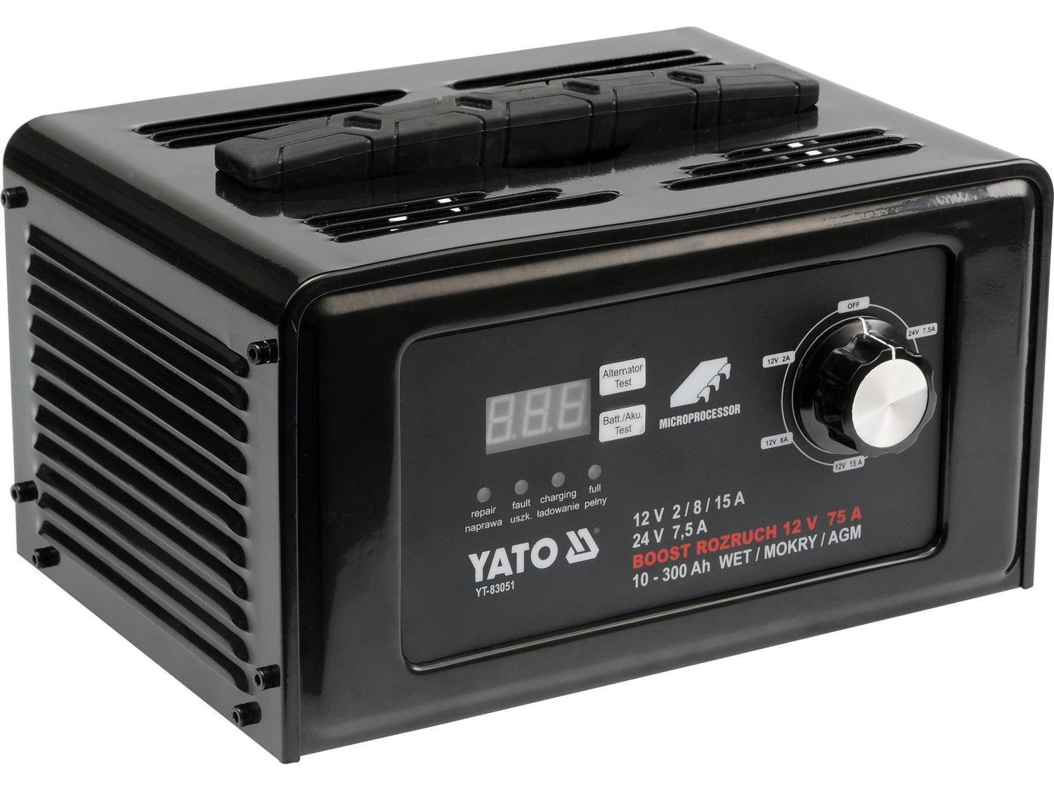 AUTÓAKKUMULÁTOR EGYENIRÁNYÍTÓ YATO YT-83051 23V/50HZ, 12V/24V