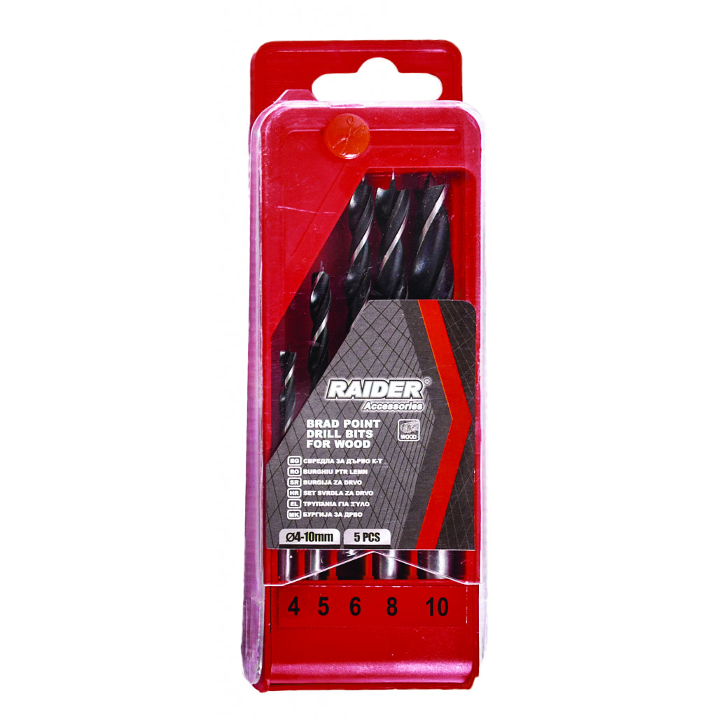 RAIDER Set burghie pt. lemn 5pcs. Ø4, 5, 6, 8, 10mm Set Cu coada cilindrica