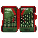 RAIDER Set burghie pentru lemn ø3-10mm 15pcs Cu coada cilindrica Cutie de depozitare