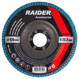 RAIDER Disc lamelar zirconiu 125mm G-150 Granule abrazive de zirconiu care oferă durabilitate Granulație G-150 Construcția lamelară permite o răcire mai bună în