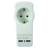 MAKALON Adaptor priza Schuko cu incarcator 2xUSB 2.1A MK Corp alb 2 iesiri USB
