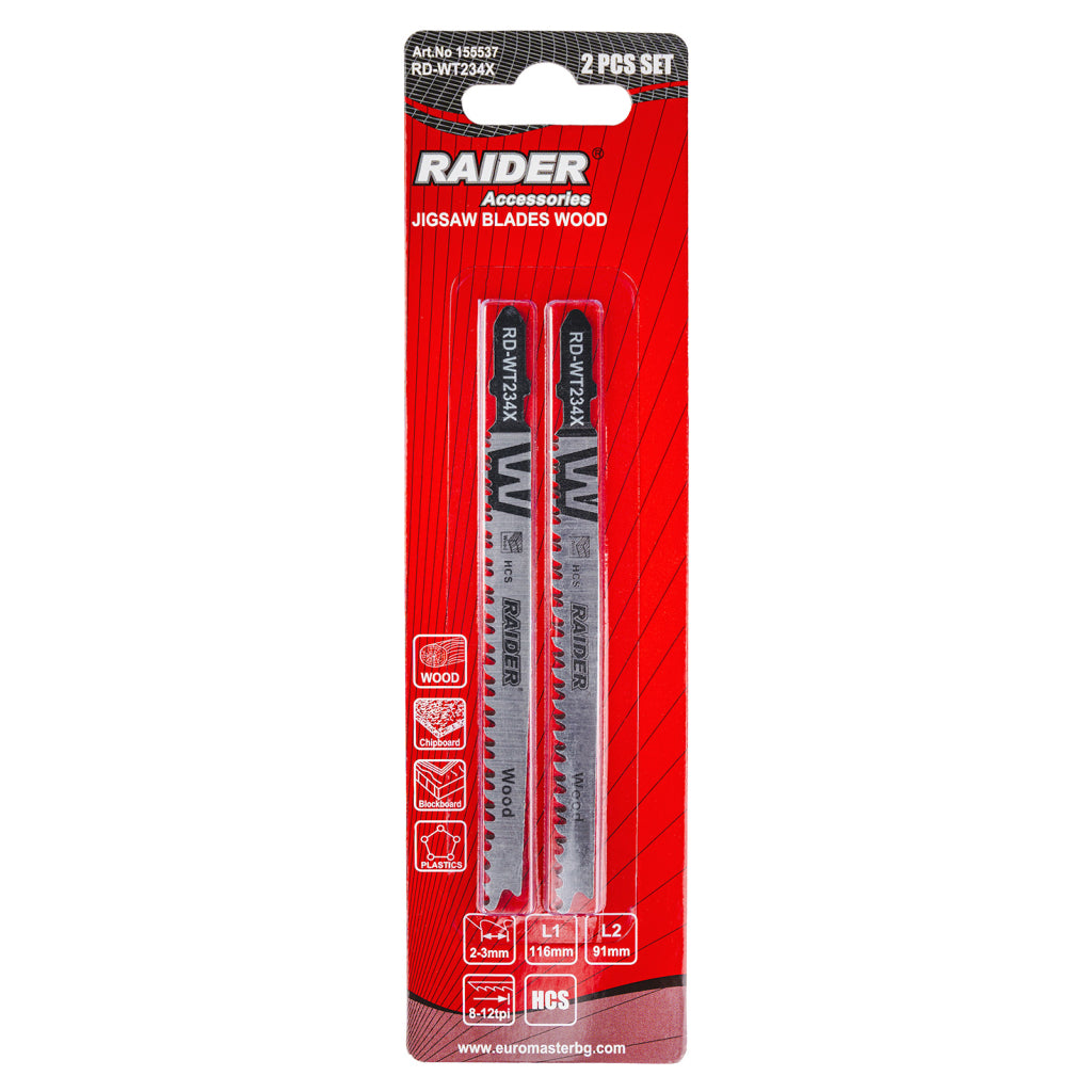 RAIDER Set 2 lame fierastrau pend. lemn 116mm 8-12TPI RD-WT234X Lungime lamă: 116 mm - perfectă pentru tăieturi precise și exacte în lemn mai fin și mai subțire, precum și pentru lucră