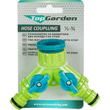 TOP GARDEN Mufa conector furtun 2 cai cu stop 1/2-3/4 TG Se pot folosi 2 furtunuri diferite