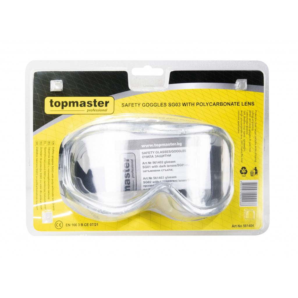 TOP MASTER PRO Ochelari de protectie SG03 cu lentile din policarbonat TMP Lentile din policarbonat Design sport modern Cadru moale si elastic din vinil cu orificii pentru ventilatie directa Poat