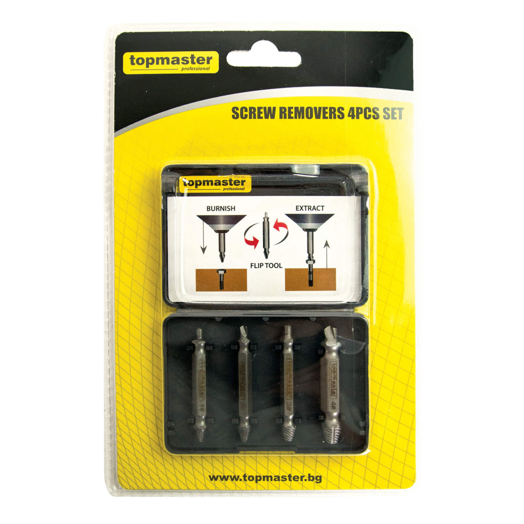 TOP MASTER PRO Set 4 extractoare suruburi TMP Material:otel crom molibden Cutie de depozitare