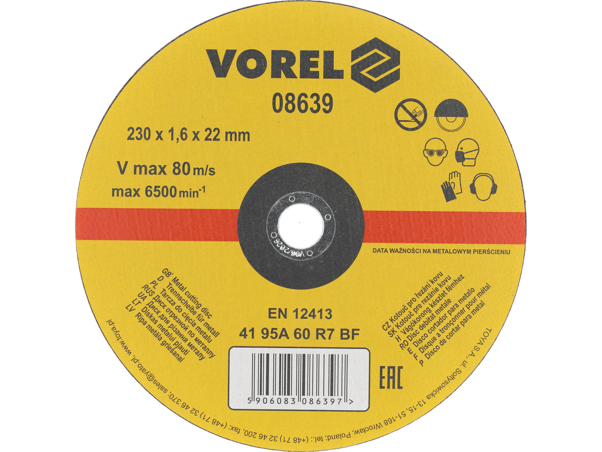 FÉMVÁGÓ TÁRCSA VOREL 08639 230X1.6X22MM 