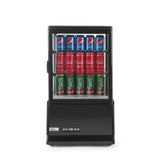 Vitrina rece pt prezentare, neagra, 58 lt, interval temp. 2-6 gr C, 170 W, 2 rafturi reglabile pe inaltime, ARKTIC by Hendi, 452x406x(H)816 mm, Clasa energetica C