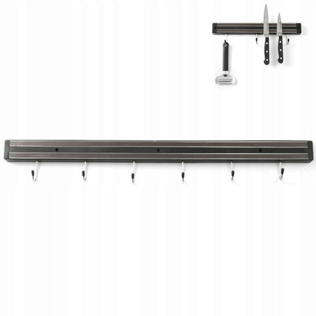 Suport magnetic pentru cutite, 60 cm, cu 6 carlige agatare, Hendi