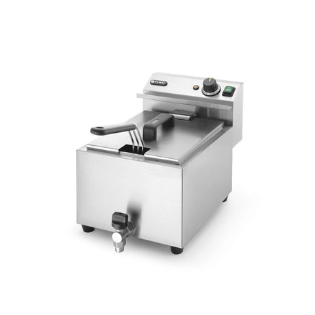Friteuza electrica profesionala, Hendi Mastercook cu robinet scurgere ulei, Inox, 8 lt, 3500 W, temperatura reglabila pana la 195 gr C, termostat, 515x300x(H)345 mm
