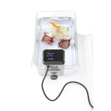 Aparat Sous-Vide Plus IPX7, capacitate pana la 80L, 2200 KW, optiune conectare Wi-Fi la aplicatie Android sau IOS cu 600 retete preincarcate, temperatura de la 5°C la 99°C, pas de 0.07°C, display digital cu ecran tactil de 4 inch, 130x145x(H)330 mm