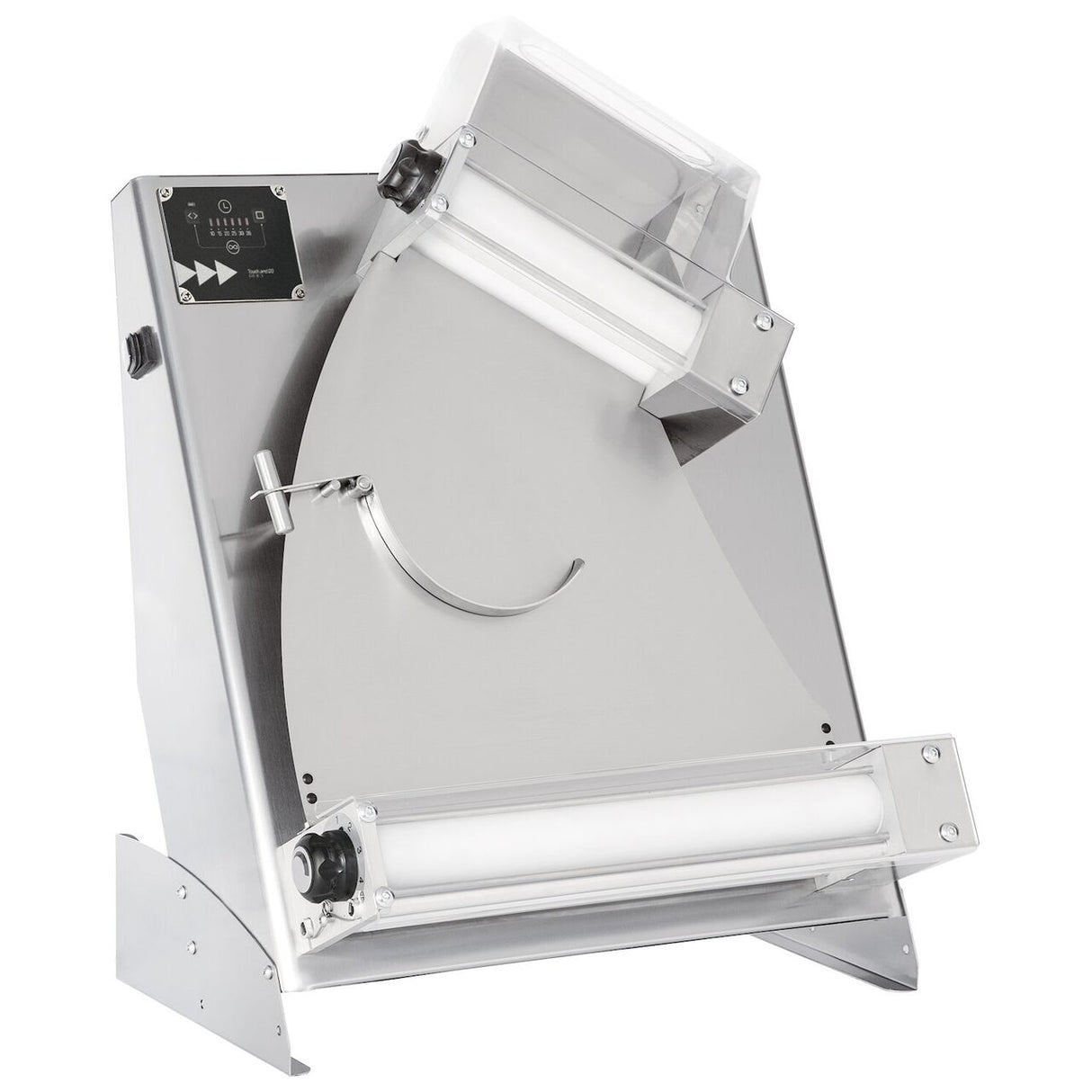 Aparat electric pentru formatare aluat de pizza sau paste Prismafood 400 cu 2 perechi de role, greutate portie de aluat 0,21-0,70 kg, 230V/250W, 585x435x(H)790mm