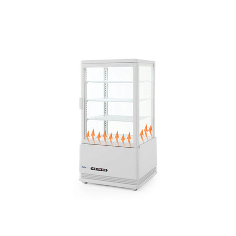 Vitrina rece pt prezentare, alba, 68 lt, interval temp 0-12 gr C, 170 W, 3 rafturi reglabile pe inaltime, ARKTIC by Hendi, 452x406x(H)891 mm, Clasa energetica C