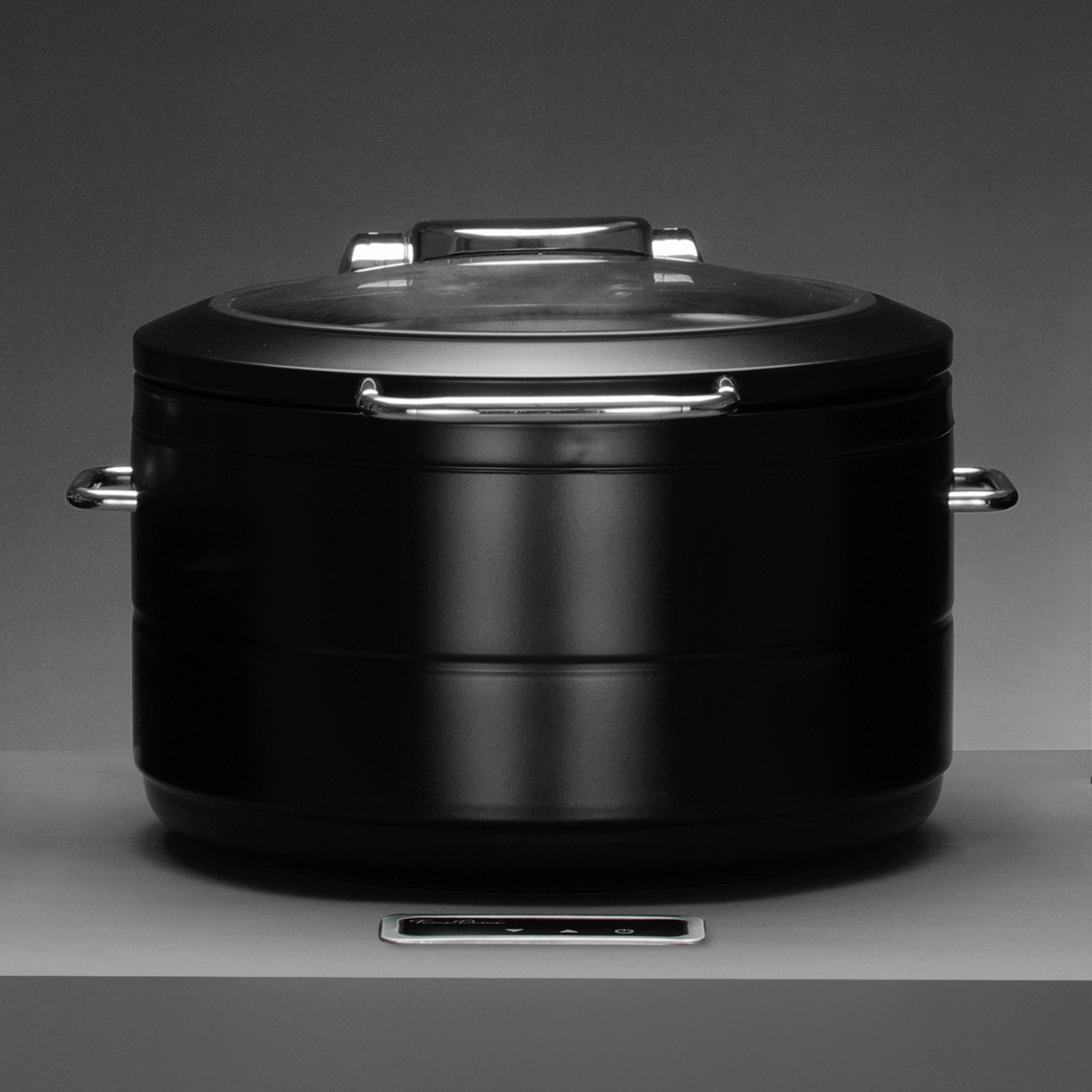 Incalzitor cu inductie rotund cu capac din sticla De Luxe Black, 9l Fine Dine