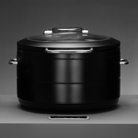 Incalzitor cu inductie rotund cu capac din sticla De Luxe Black, 9l Fine Dine