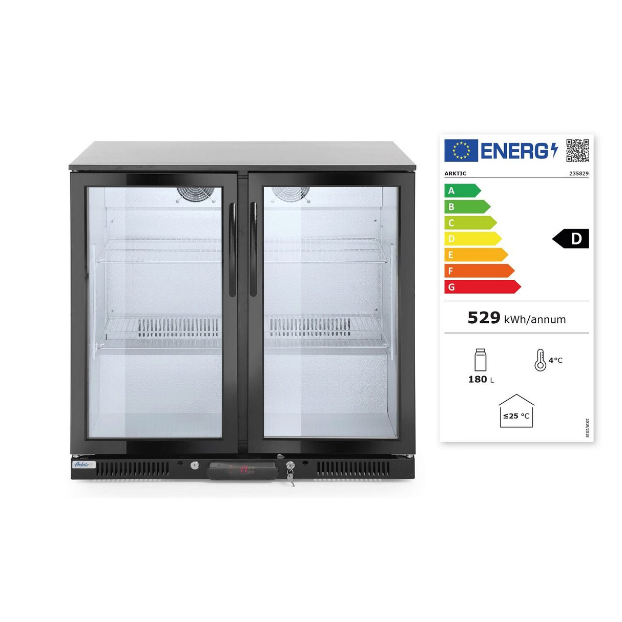 Vitrina frigorifica pentru bar, 198L, 2 usi batante, iluminat LED, 900x500x(H)900mm