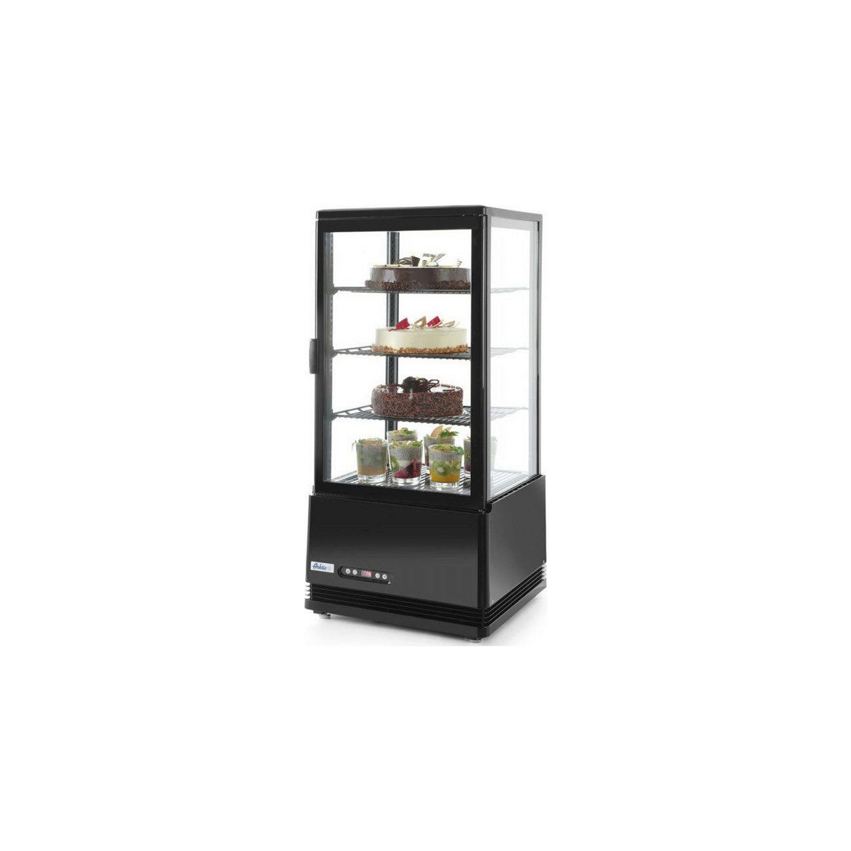 Vitrina rece pt prezentare, Negru, 68 lt, interval temp 2-6 gr C, 170 W, 3 rafturi reglabile pe inaltime, ARKTIC by Hendi, 452x406x(H)891 mm, Clasa energetica C