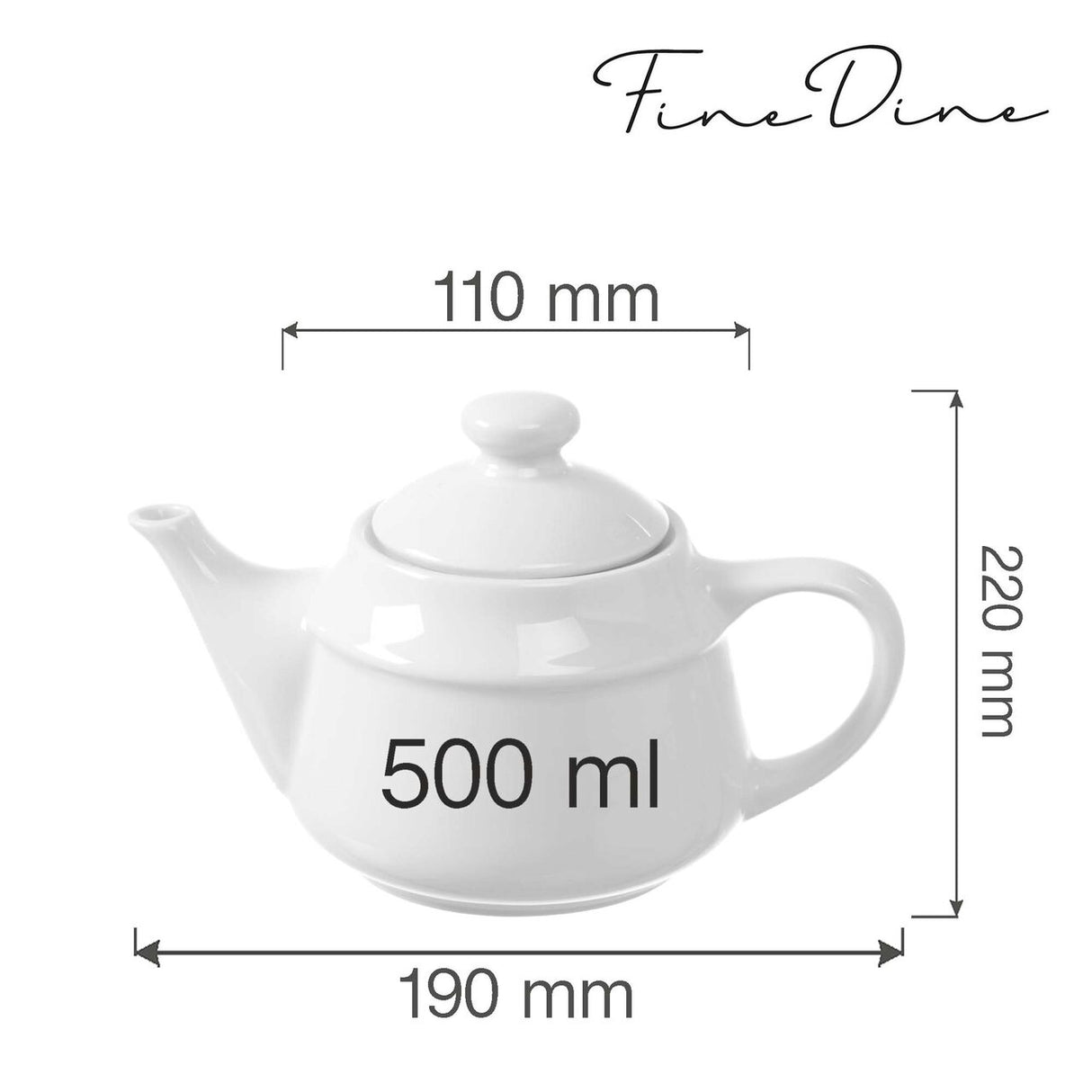 Ceainic Fine Dine Bianco 500 ml, Alb, Portelan
